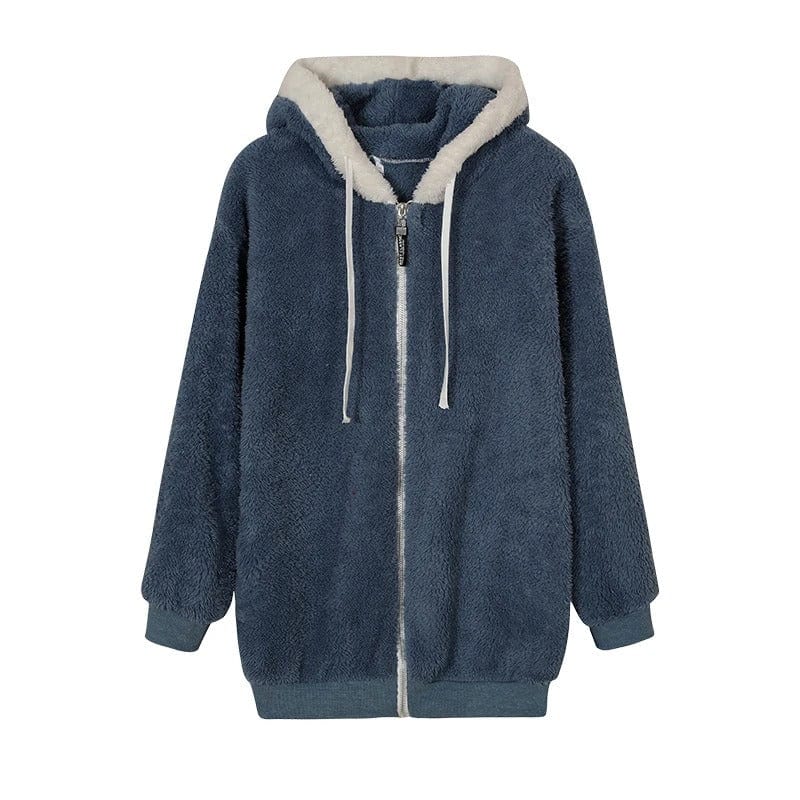 Pluche Jas met Capuchon – Warme Zip-Up Fleece Jas voor Herfst Winter