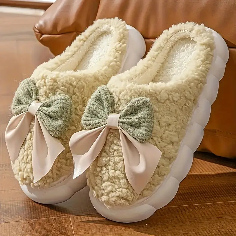 Gezellige Herfst-Winter Pantoffels voor Dames – Fluwelen Binnenvoering met Schattig Strikje