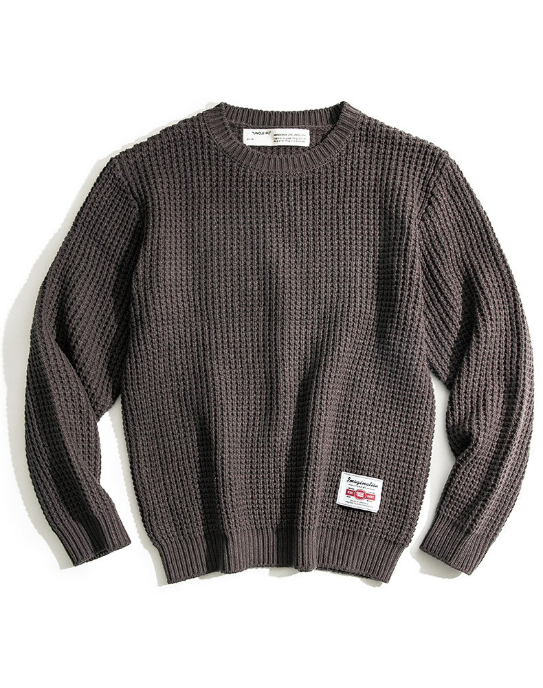 Retro Heren Wol Trui – Losse Pasvorm Ronde Hals Gebreide Pullover voor Herfst & Winter