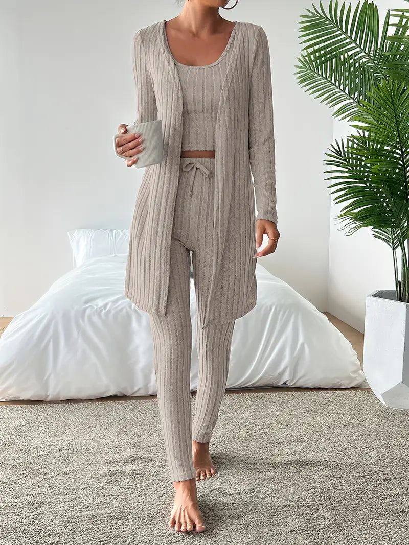 Lounge Edit 3-Delige Ribbed Set voor Dames – Comfortabel & Stijlvol Loungepak