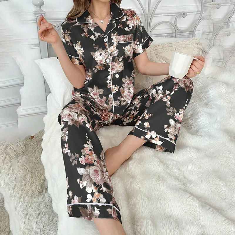Luxe Zijde Pyjama Set voor Dames – Lange Mouw Nachtkleding & Comfortabele Slaapmode