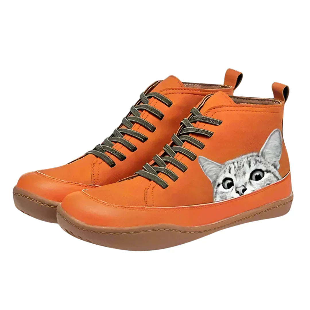 Leren Stiefeletten voor Kattenliefhebbers Dames – Warm, Comfortabel & Uniek Design