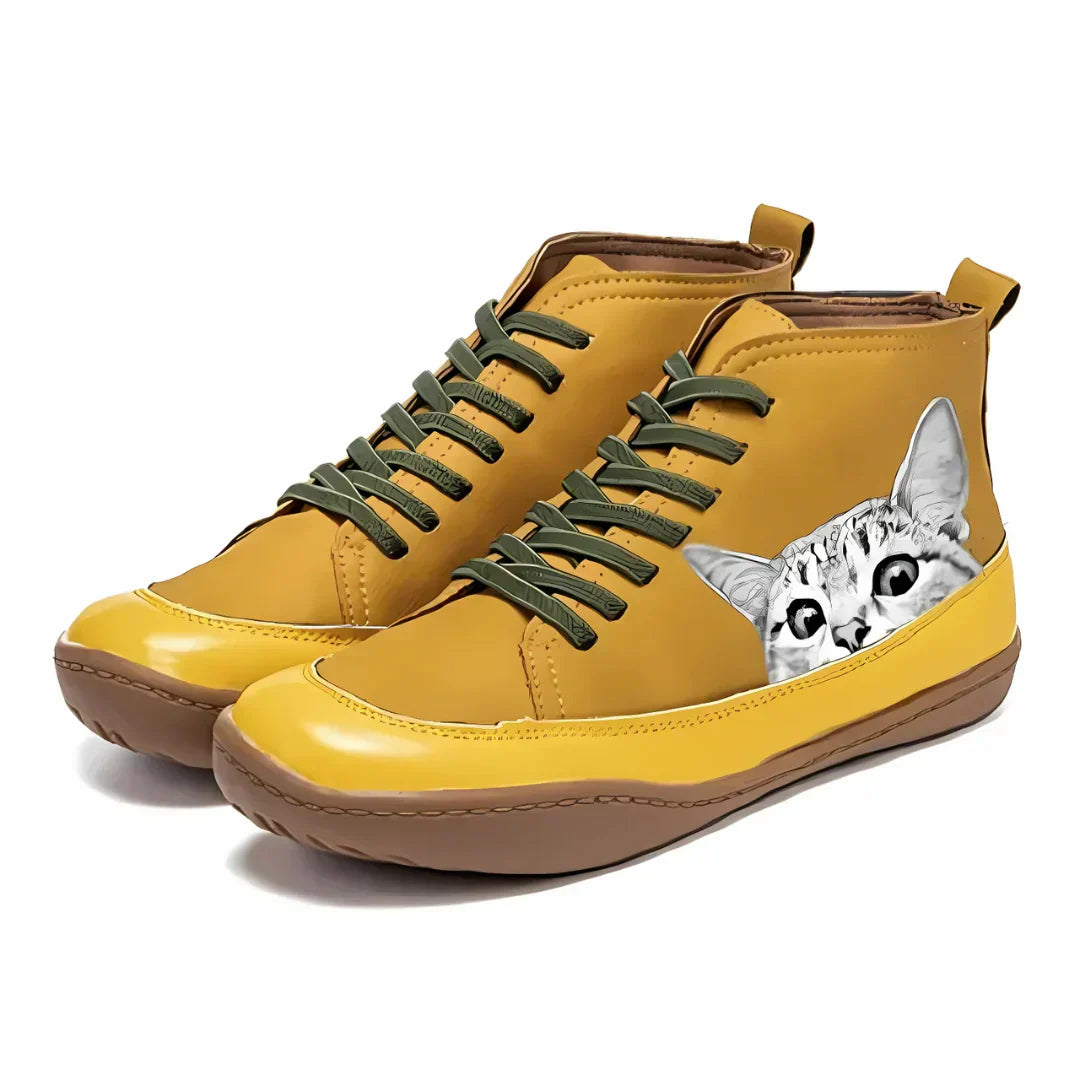 Leren Stiefeletten voor Kattenliefhebbers Dames – Warm, Comfortabel & Uniek Design
