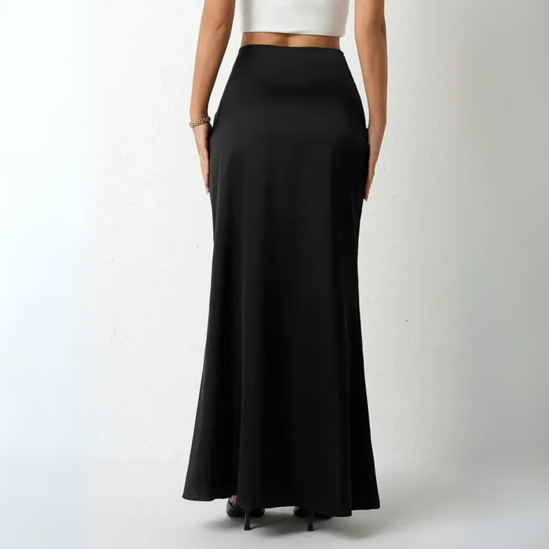 Elegante Satijnen Rok met Hoge Taille – Zwarte Zwierige Rok voor Feestjes, Dates & Avondlooks