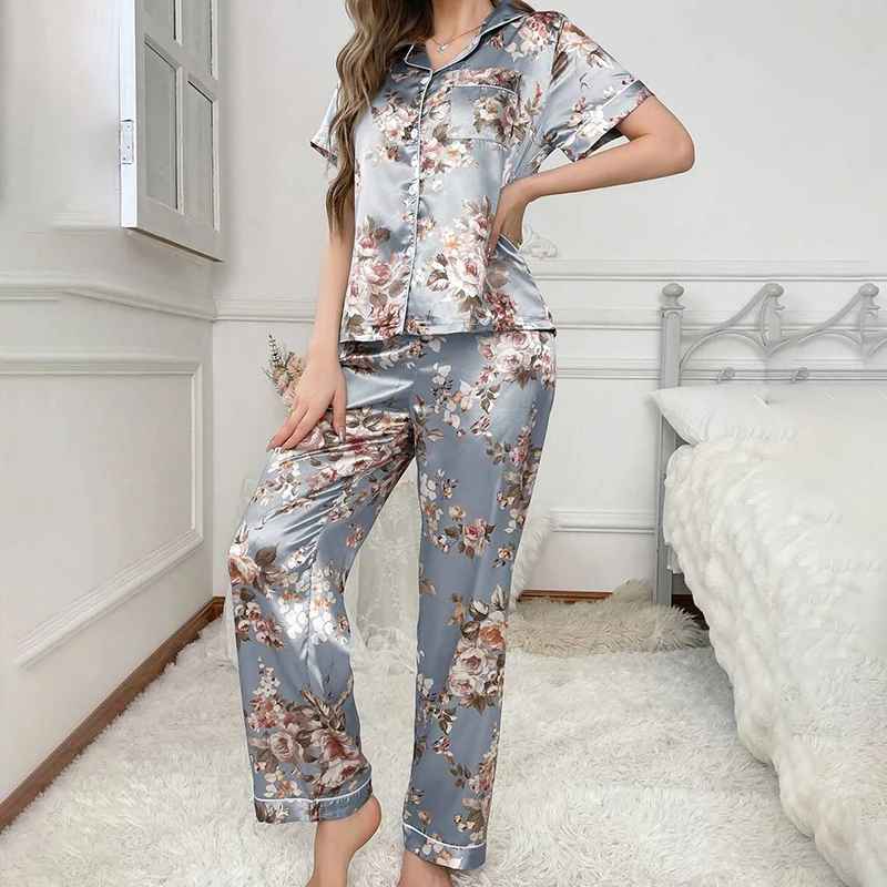 Luxe Zijde Pyjama Set voor Dames – Lange Mouw Nachtkleding & Comfortabele Slaapmode
