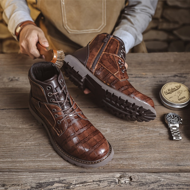 Heren Leren Enkellaarzen – Handgemaakte Vintage Werk- en Casual Boots met Comfortabele Zool