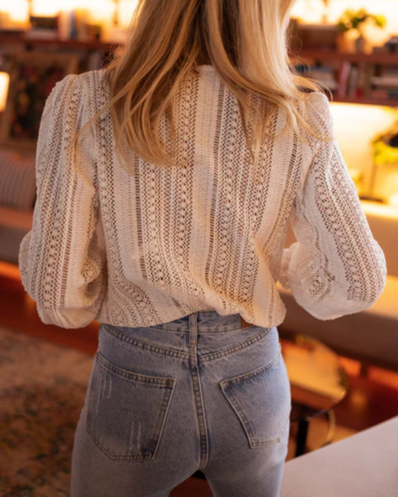 Boho Gehaakte Blouse met Pofmouwen – Luchtige Zomertop voor Dames