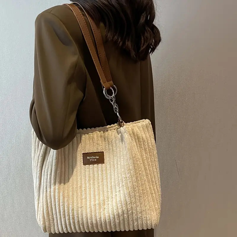 Katoen Corduroy Tas – Stijlvolle & Ruime Tote met Verstelbare Schouderriem