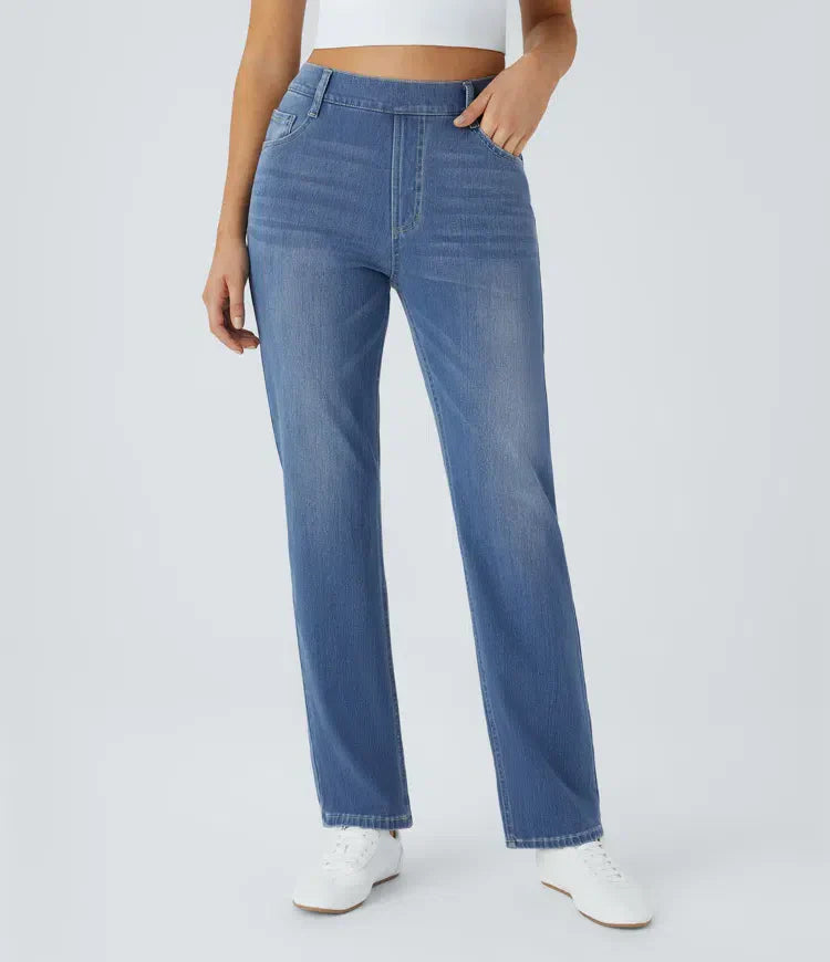Dames Hoge Taille Stretch Broek – Comfortabele Slim Fit met Zakken