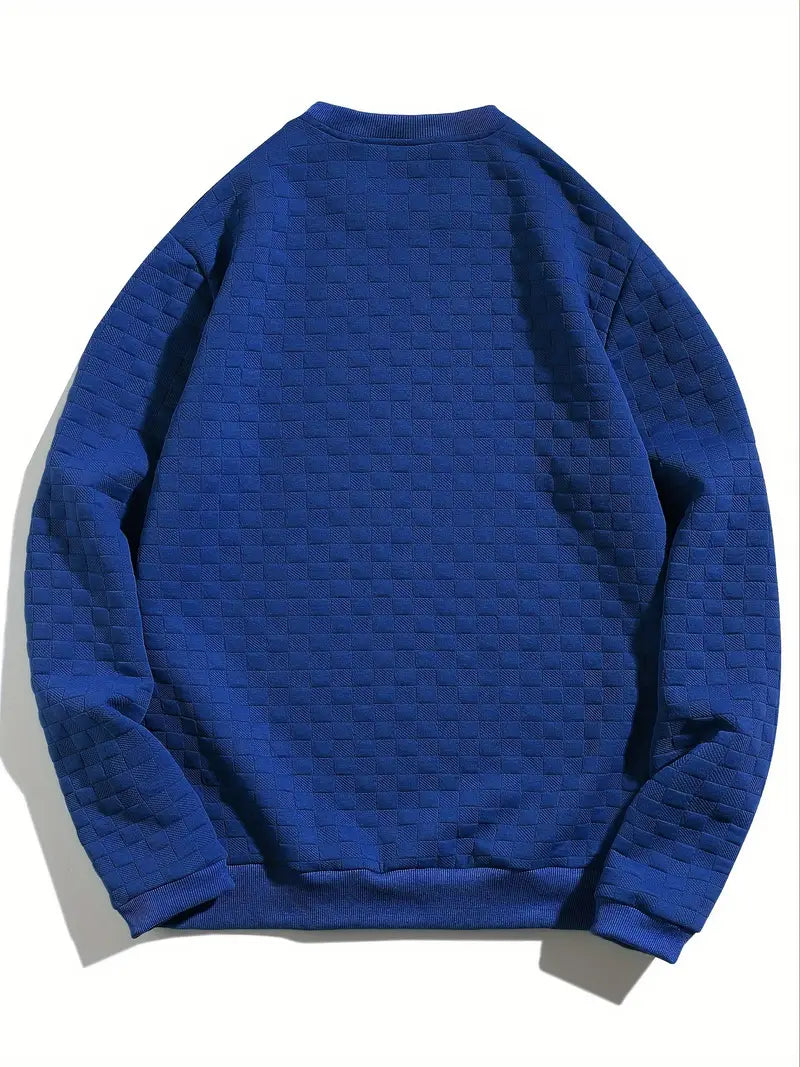 Casual Heren Sweater met Ronde Hals – Reliëf Geblokt Patroon Top