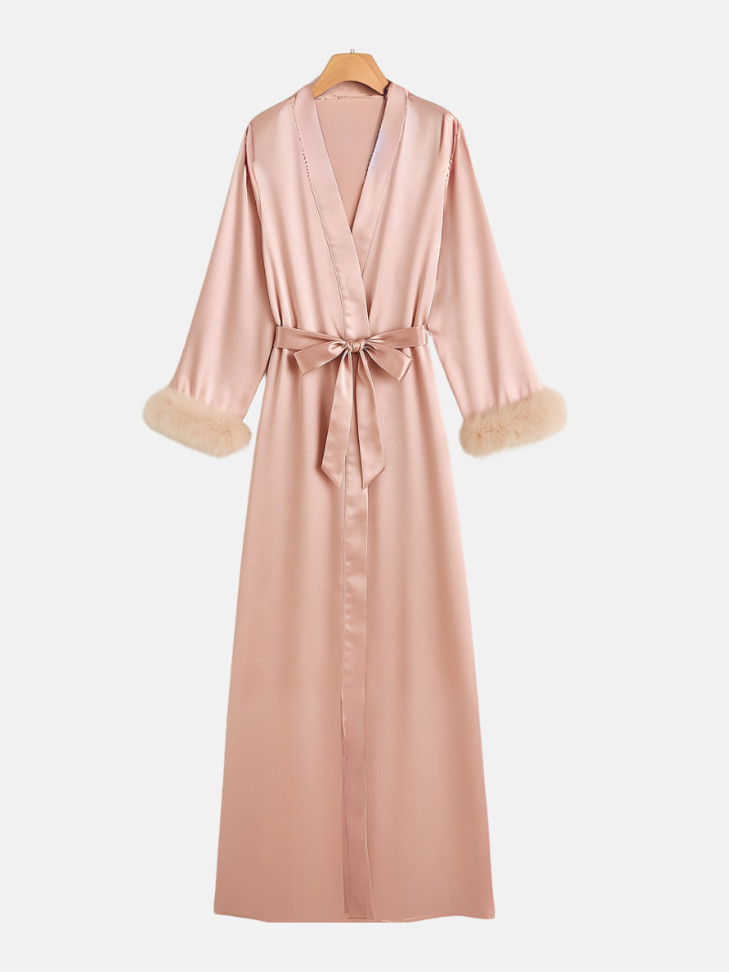 Luxe Satijnen Kamerjas met Kant voor Dames – Zijdezachte Loungewear met Elegante Mouwafwerking