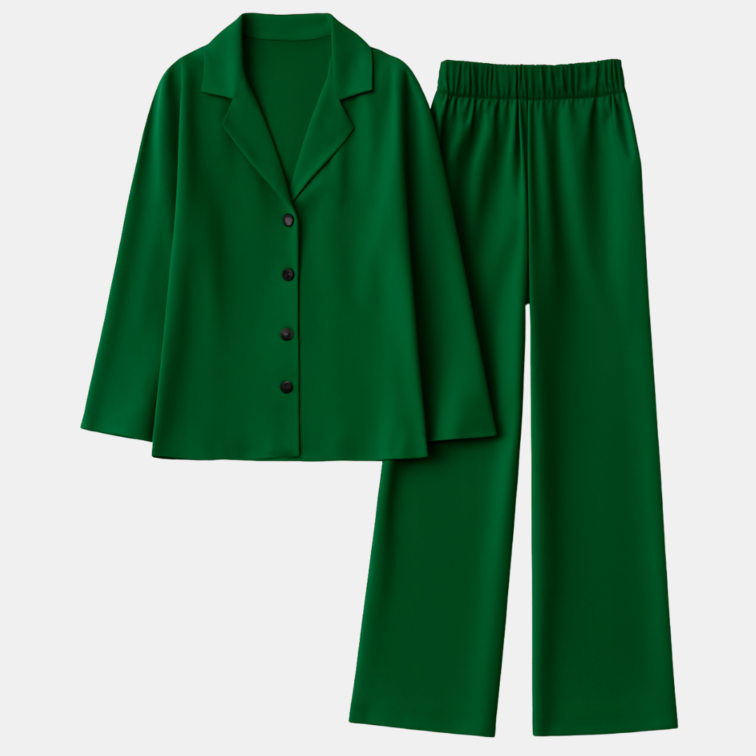 2-Pack Dames Satijnen Pyjamaset met Lange Mouwen – Zachte & Ademende Loungewear voor Alle Seizoenen