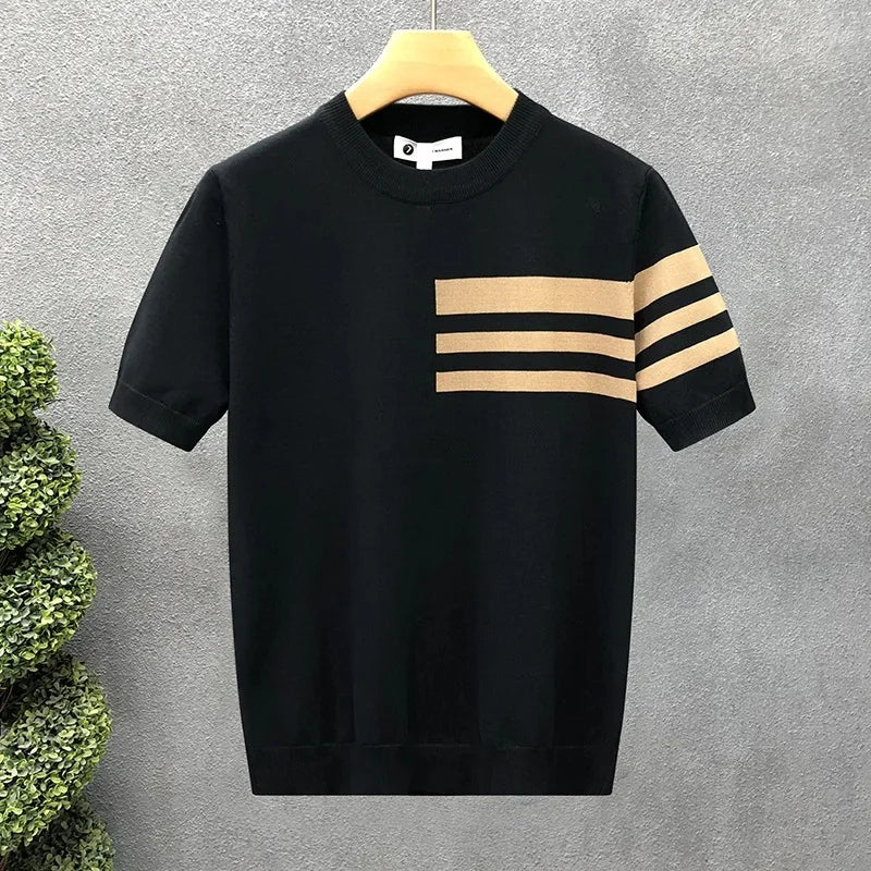 Triform Knit Shirt voor Heren – Premium Jacquard Gebreid T-shirt met Strepen