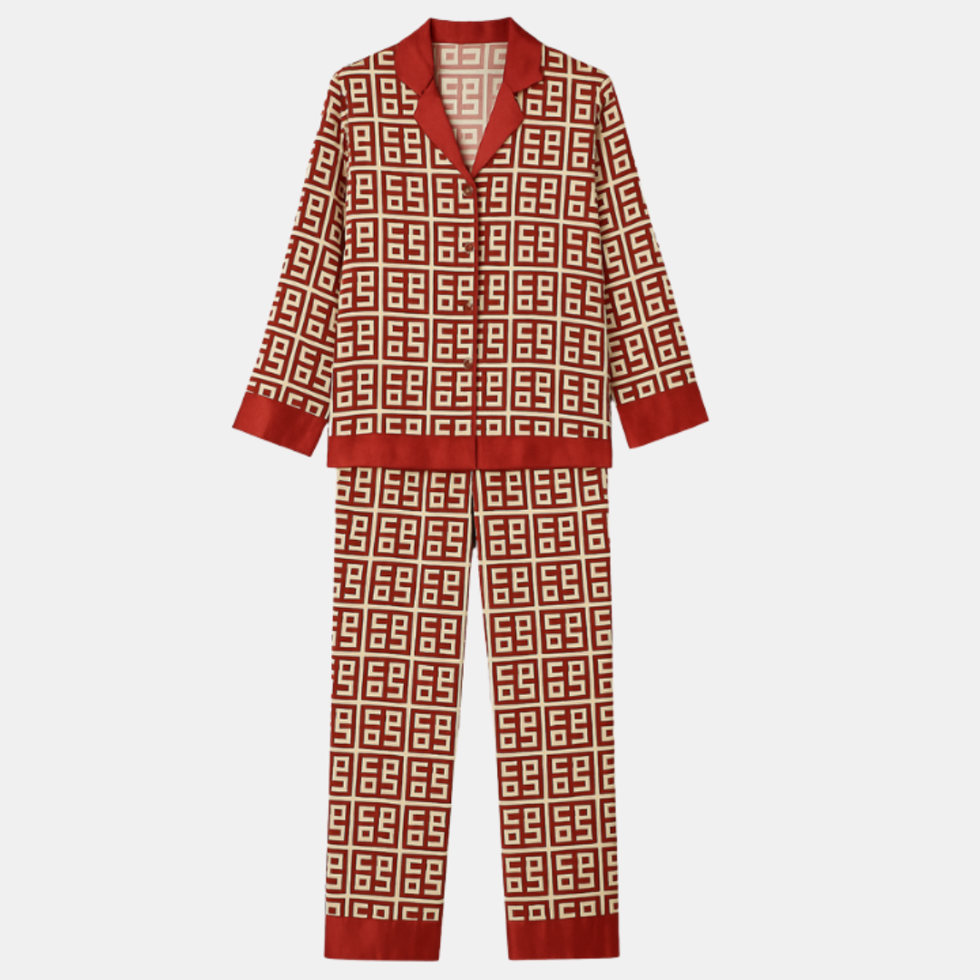 Dames IJszijde Pyjama Set – Satijnlook Loungewear met V-Hals Cardigan en Lange Mouwen – Lichtgewicht & Ademend