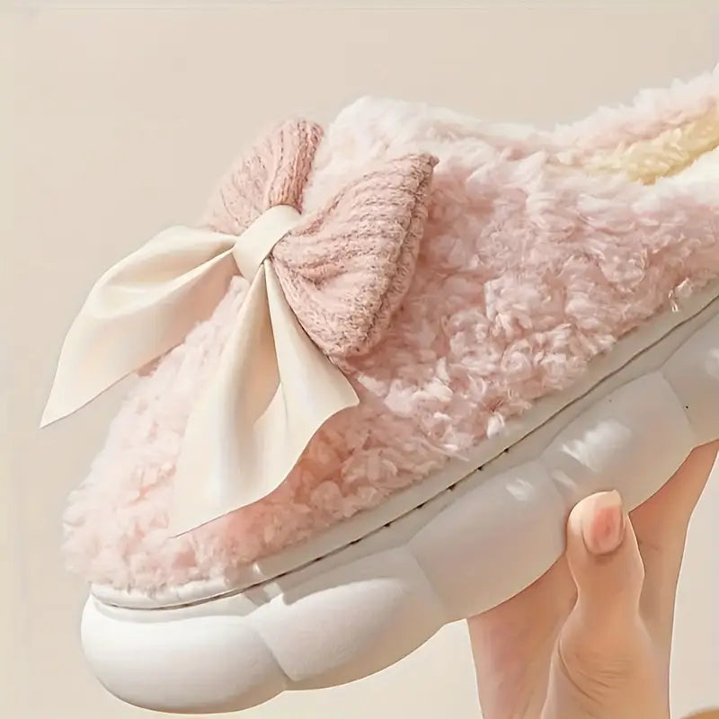 Gezellige Herfst-Winter Pantoffels voor Dames – Fluwelen Binnenvoering met Schattig Strikje