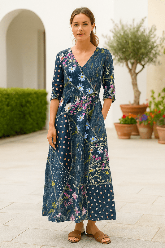 Lange Zomerjurk met Bloemen en Korte Mouwen – Ademend en Elegant voor Warme Dagen