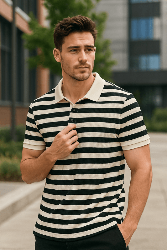Ademend Gestreept Polo T-shirt voor Heren – Lichtgewicht, Kreukvrij & Luxe Afwerking