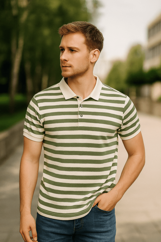 Ademend Gestreept Polo T-shirt voor Heren – Lichtgewicht, Kreukvrij & Luxe Afwerking