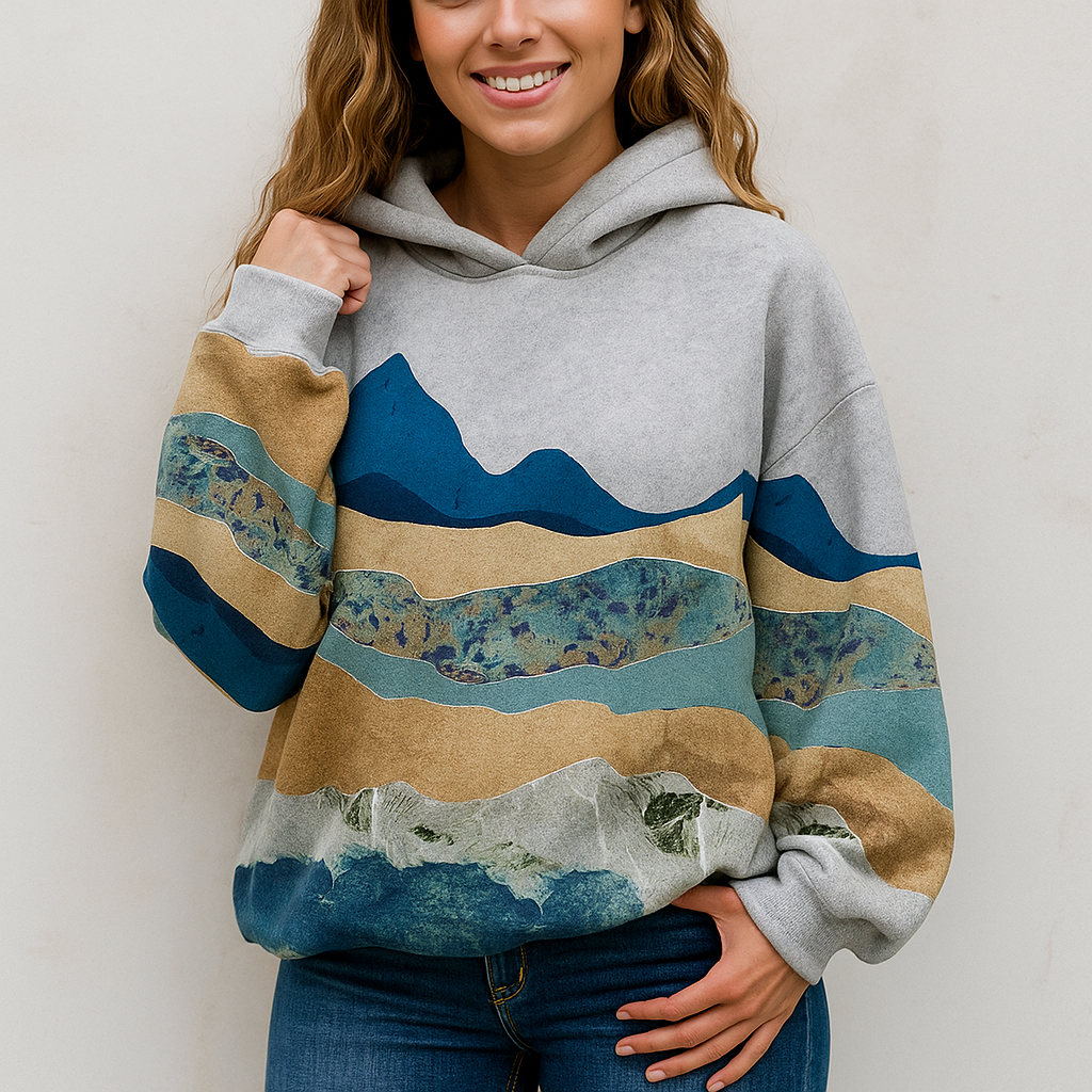 Louise | Harajuku Hoodie met Berglandschapprint – Stijlvol, Artistiek & Comfortabel
