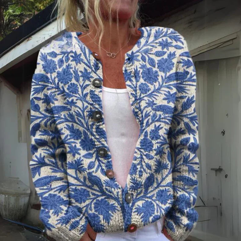 Stijlvolle Cardigan met Bloemenprint – Elegante & Comfortabele Damesvest