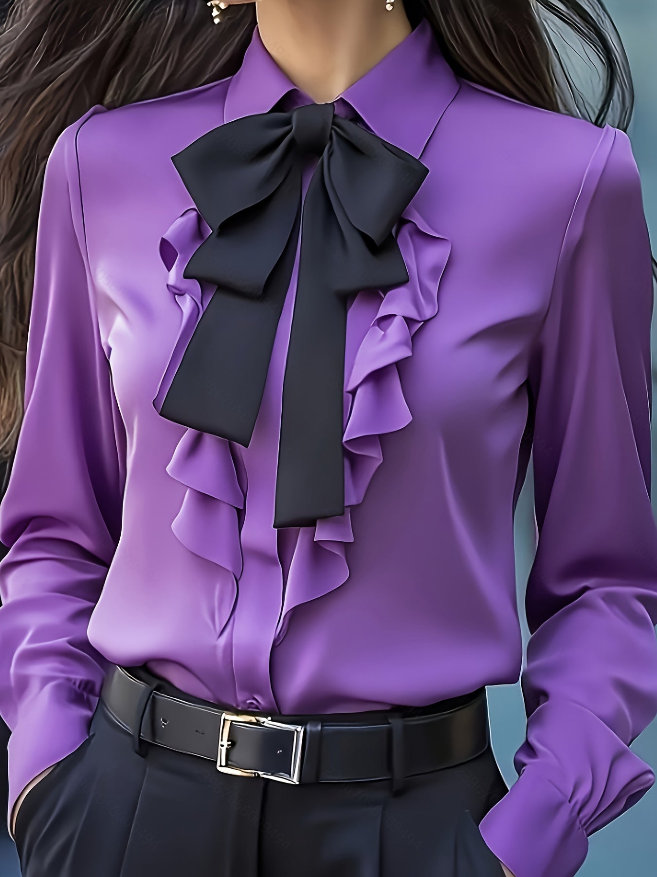 Langsleeve Blouse Met Knoopsluiting En Gerimpelde Strik – Elegante Damesblouse Voor Zakelijk & Casual