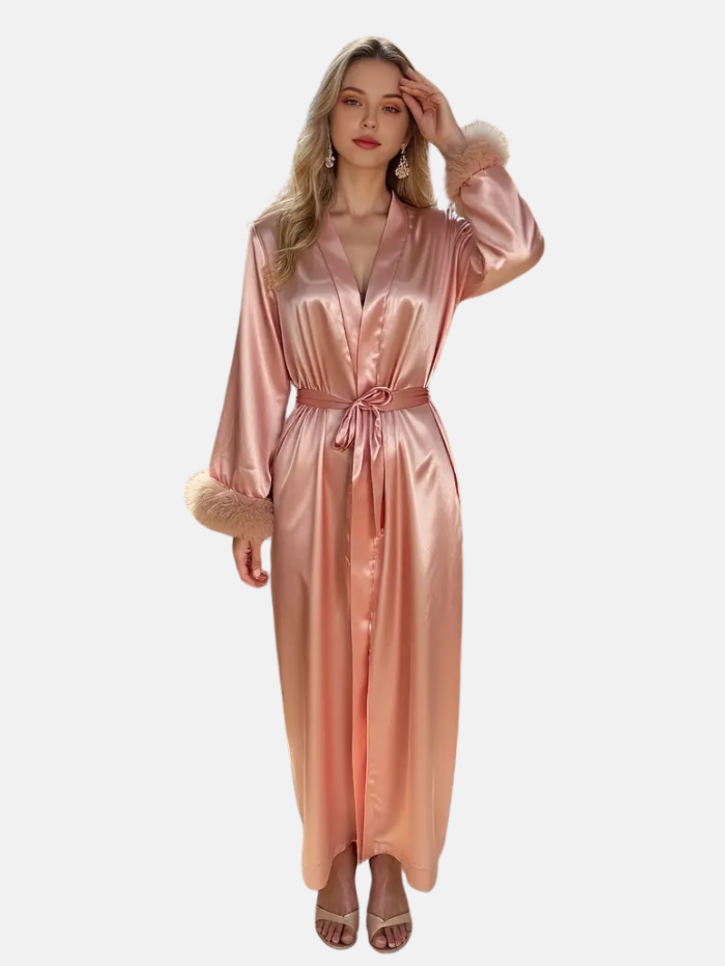 Luxe Satijnen Kamerjas met Kant voor Dames – Zijdezachte Loungewear met Elegante Mouwafwerking