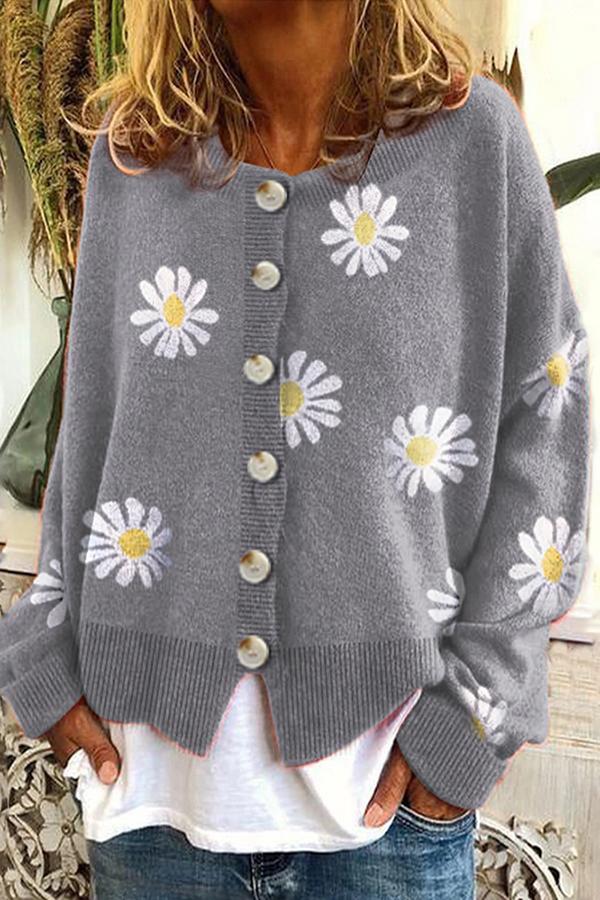 Gebreid Vest met Ronde Hals en Bloemenborduursel – Elegante en Comfortabele Cardigan