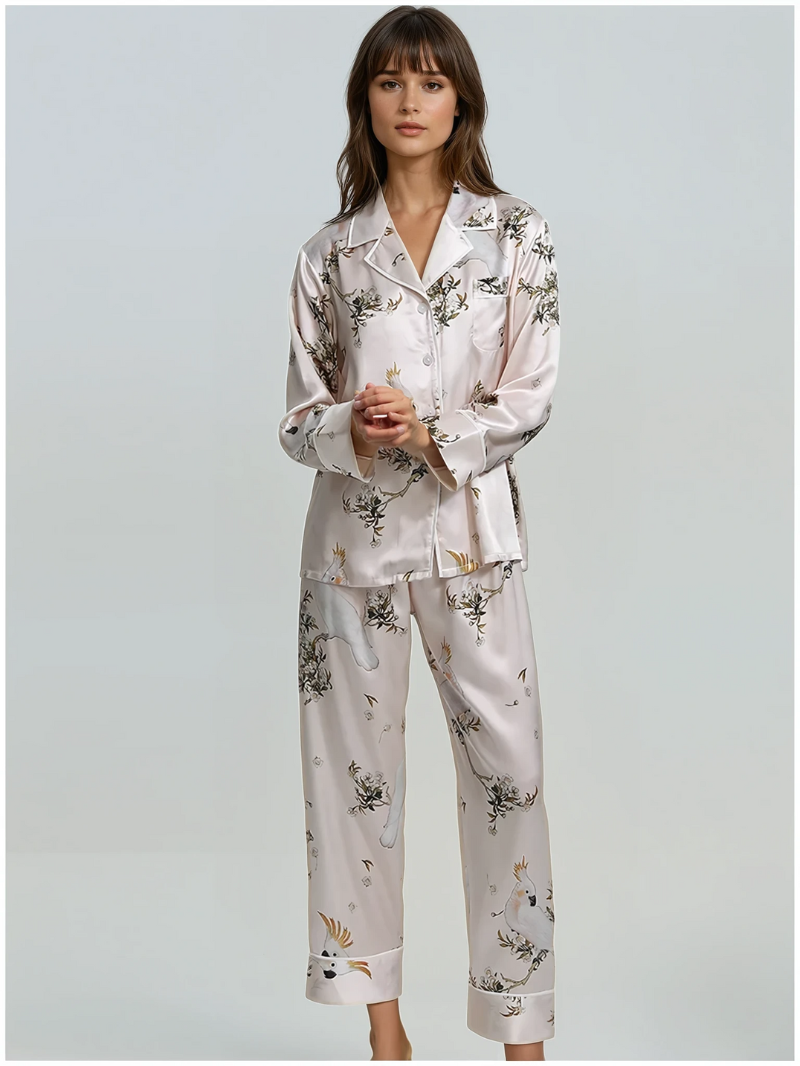 Luxe 22mm Moerbeizijde Dames Pyjama Set – Lange Mouw & Broek | Zachte, Ademend Nachtkleding