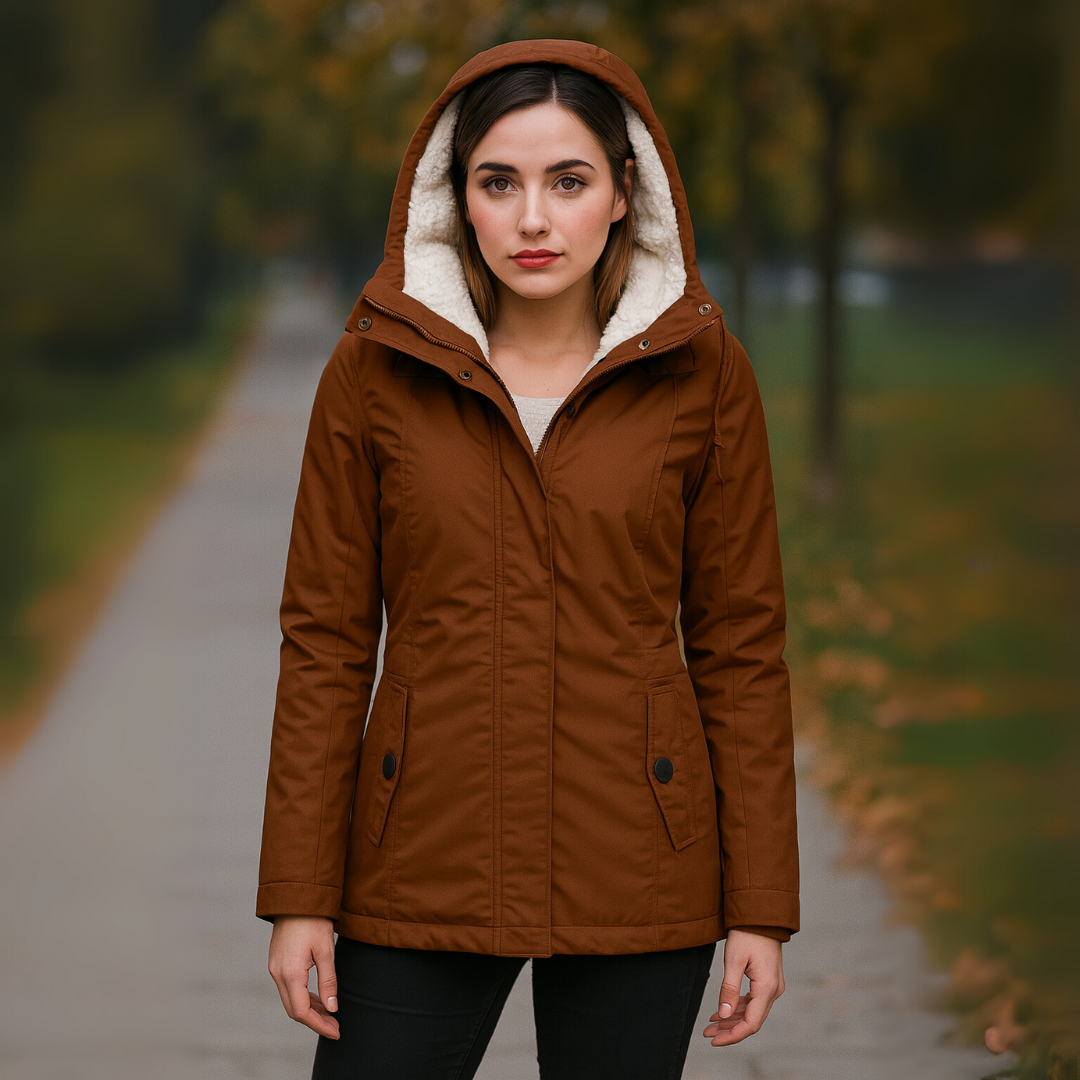 Warme Katoenen Jas met Capuchon en Zachte Fleece Voering – Stijlvolle & Comfortabele Lange Damesjas