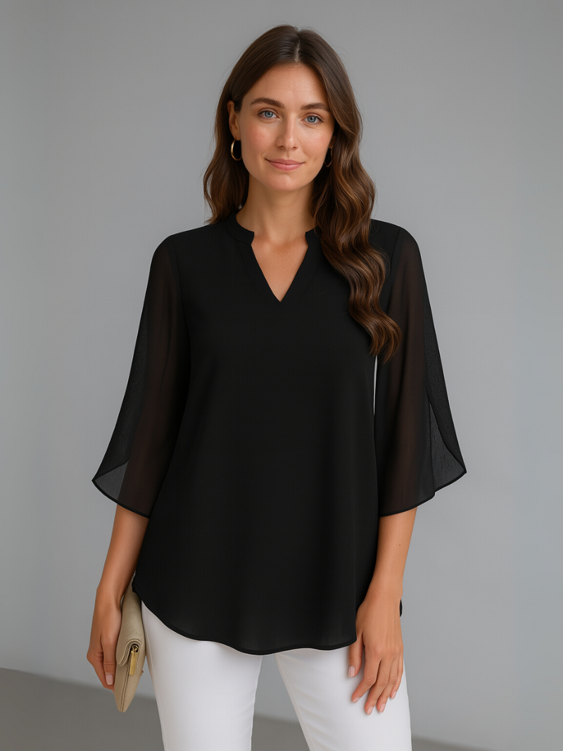 Elegante Chiffon Blouse met Dubbele Laag – Luchtige Pasvorm voor Moeiteloze Stijl