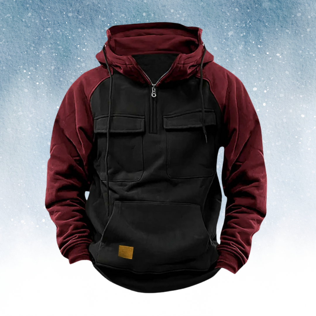 Multifunctionele Winter Hoodie voor Heren – Warme & Stijlvolle Kleurblok Hoodie met Praktische Zakdetails
