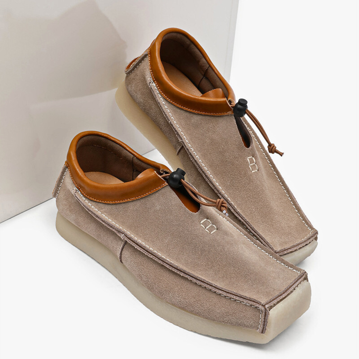 Handgemaakte Leren Loafers voor Heren – Zachte Suède Instappers met Vierkante Neus