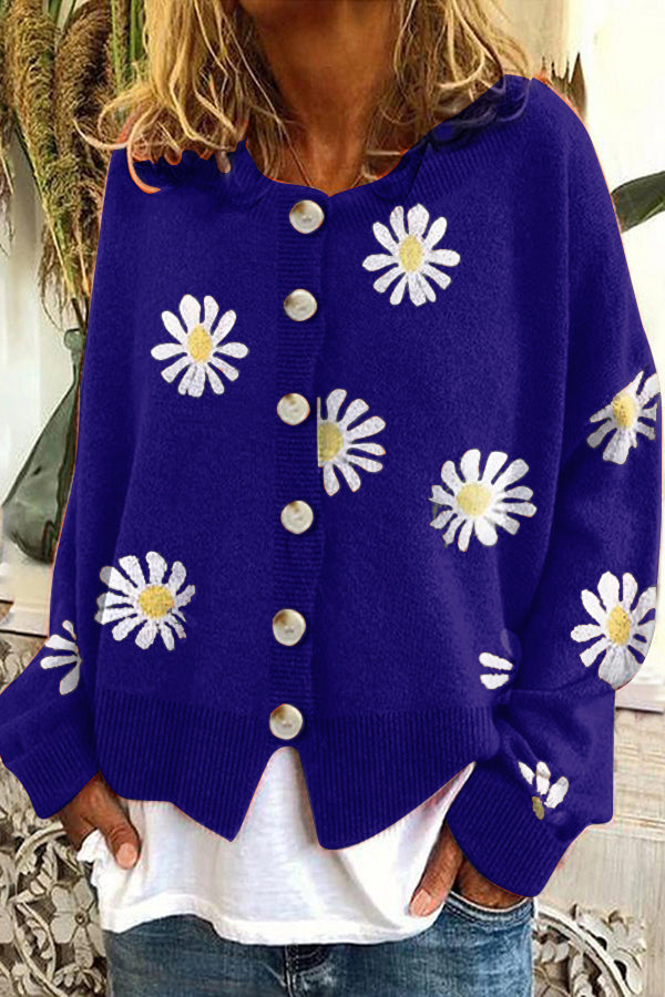 Gebreid Vest met Ronde Hals en Bloemenborduursel – Elegante en Comfortabele Cardigan