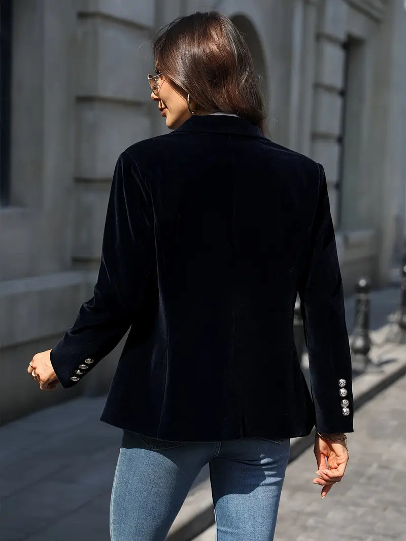 Dames Fluwelen Blazer – Elegante Getailleerde Jas met Klassieke Revers voor Avond & Casual Look