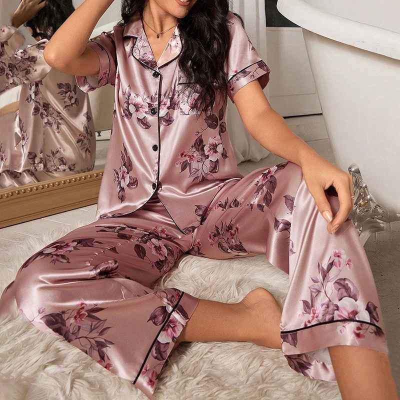 Luxe Zijde Pyjama Set voor Dames – Lange Mouw Nachtkleding & Comfortabele Slaapmode