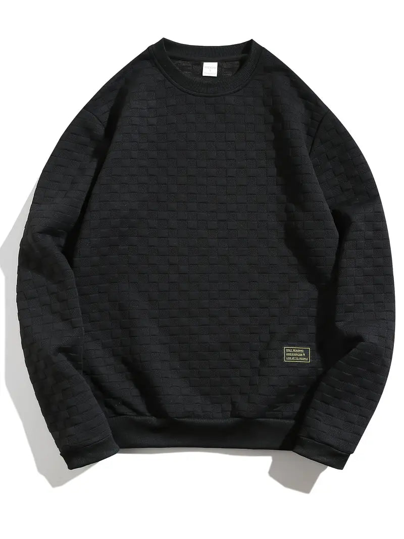 Casual Heren Sweater met Ronde Hals – Reliëf Geblokt Patroon Top
