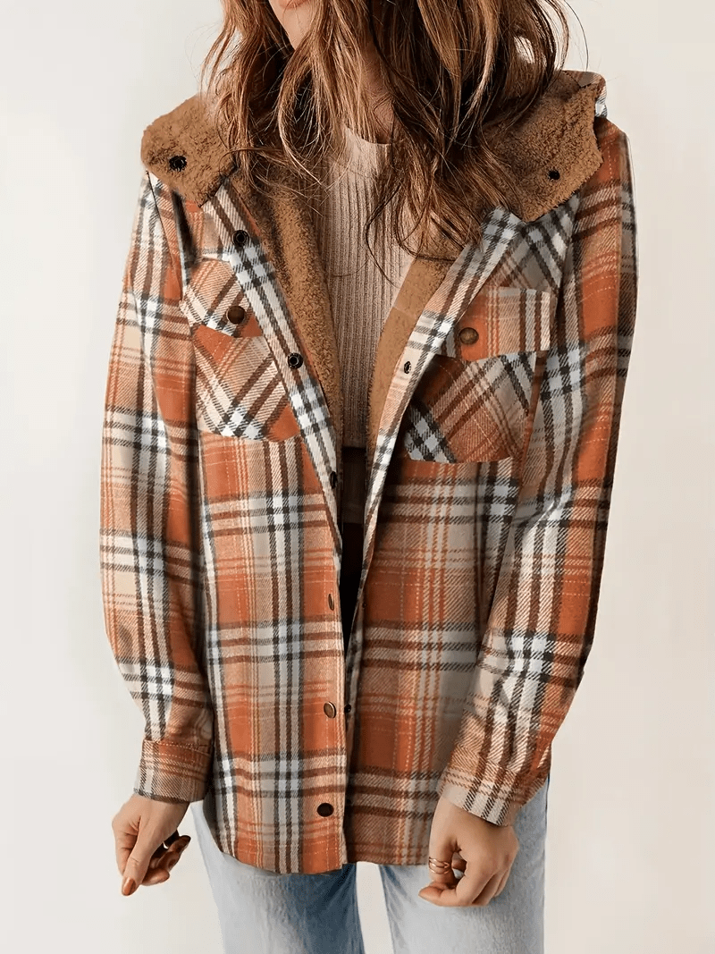 Warme Flanellen Ruiten Jas – Zachte Sherpa Gevoerde Hoodie voor Casual Koude Dagen