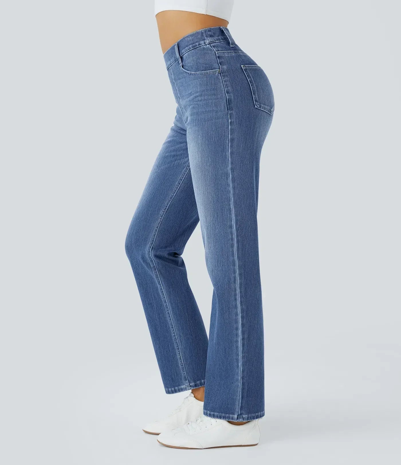 Dames Hoge Taille Stretch Broek – Comfortabele Slim Fit met Zakken