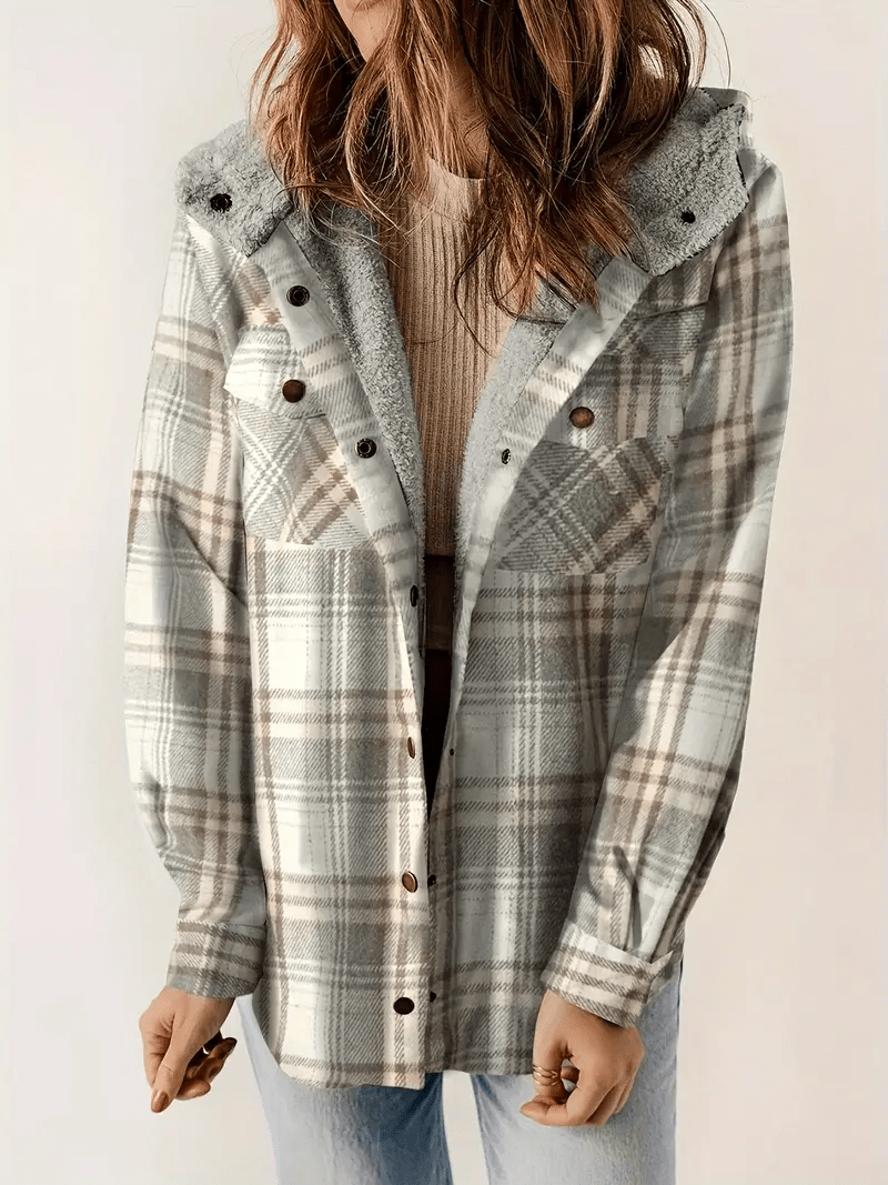 Warme Flanellen Ruiten Jas – Zachte Sherpa Gevoerde Hoodie voor Casual Koude Dagen
