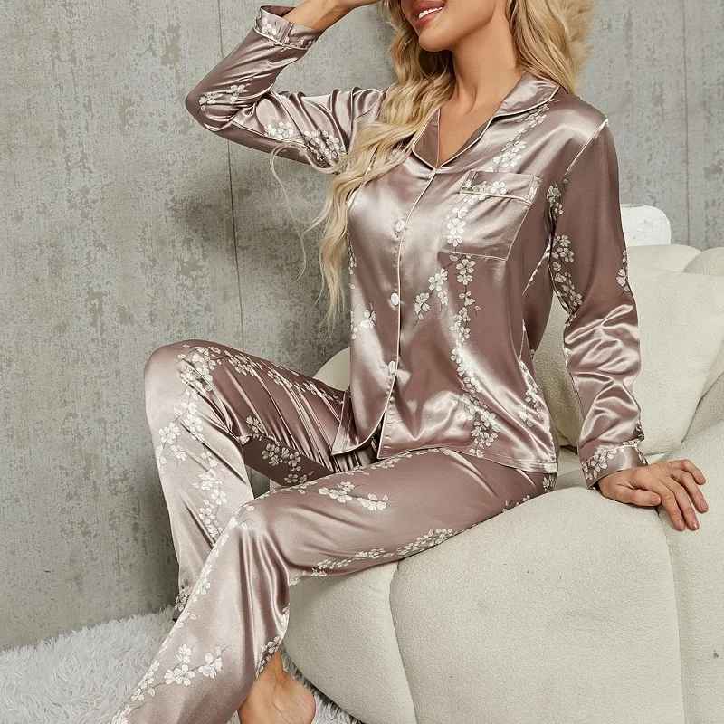 Women's Satin Pajamas Flamingo Print