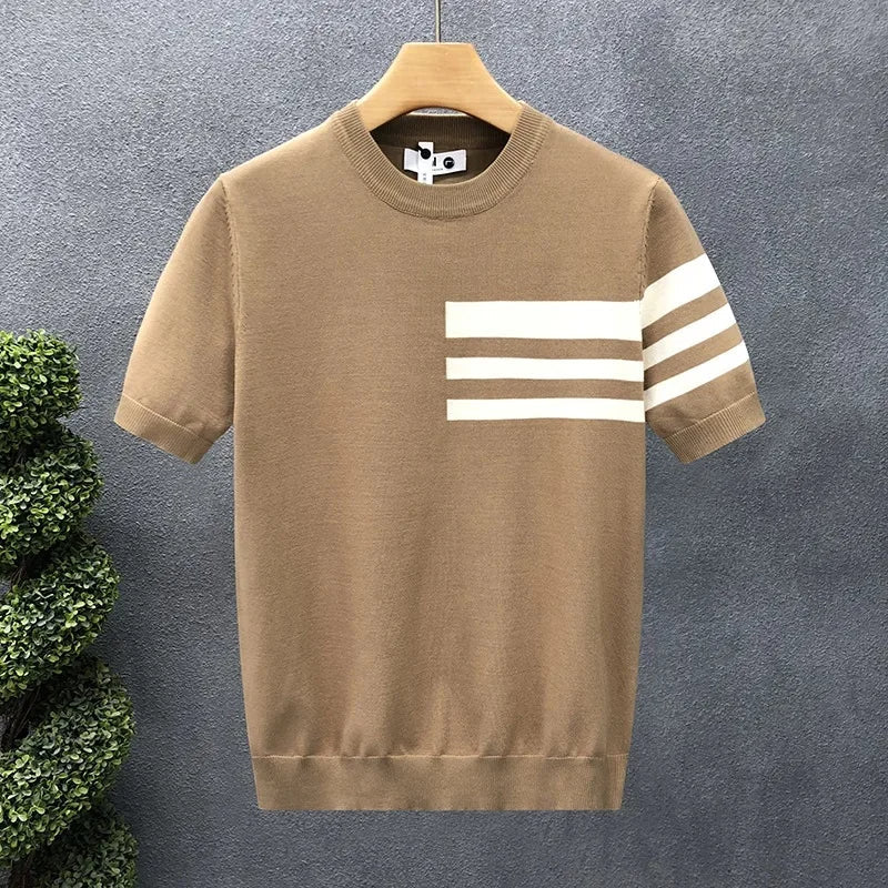 Triform Knit Shirt voor Heren – Premium Jacquard Gebreid T-shirt met Strepen