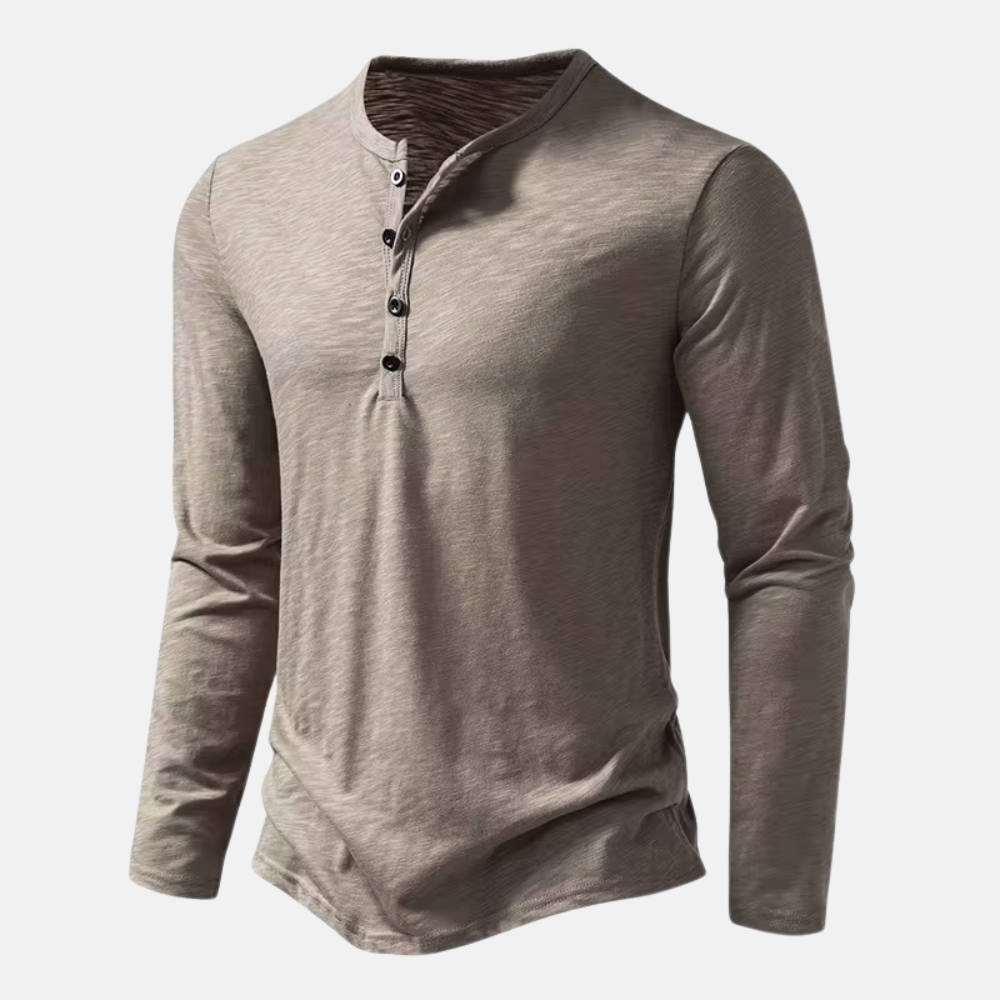 Heren Longsleeve T-shirt – Tijdloos 100% Katoen met Knopen