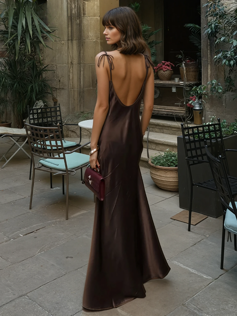 Elegante Rugloze Satijnen Maxi Jurk – Mouwloze Zomer Avondjurk voor Dames