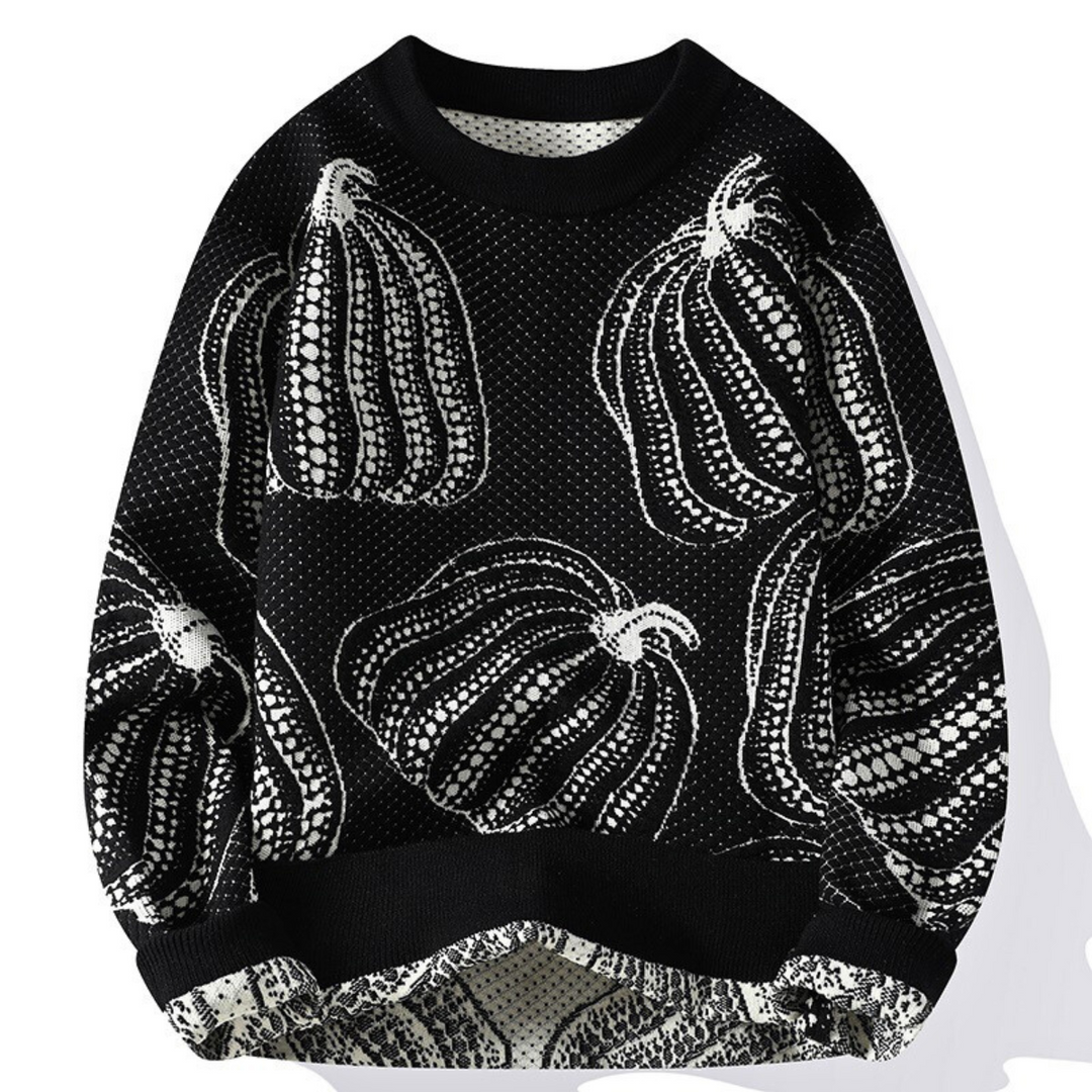 Luxe Trui in Pompoenlook – Warme Gebreide Herfsttrui met Seizoensmotief & Comfortabele Pasvorm