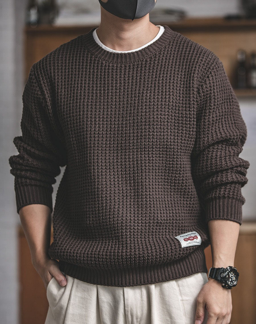 Retro Heren Wol Trui – Losse Pasvorm Ronde Hals Gebreide Pullover voor Herfst & Winter