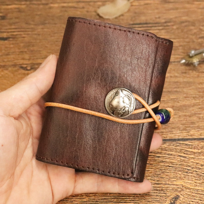 Vintage Leren Bifold Portemonnee – Compacte Munt- en Kaartenhouder voor Dagelijks Gebruik