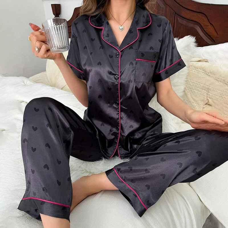 Luxe Zijde Pyjama Set voor Dames – Lange Mouw Nachtkleding & Comfortabele Slaapmode