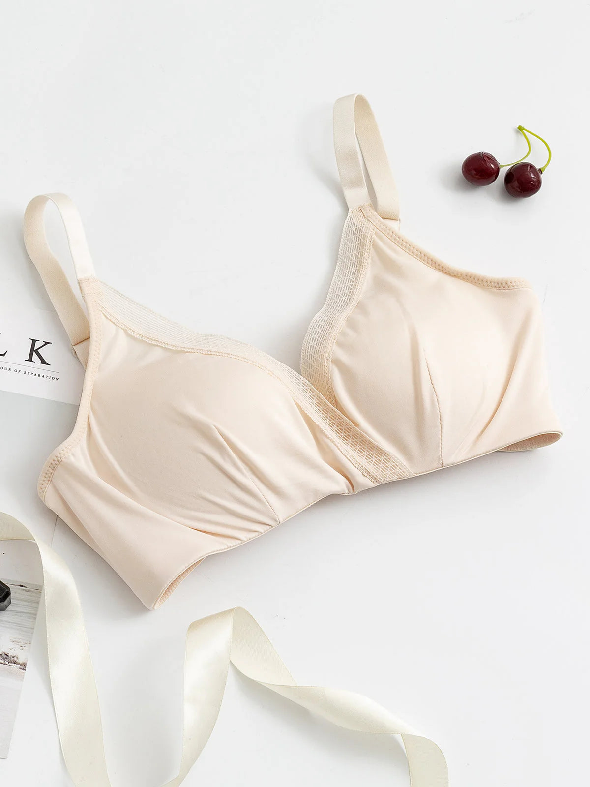 Silk Knitted Lace Trim Comfortable Bra