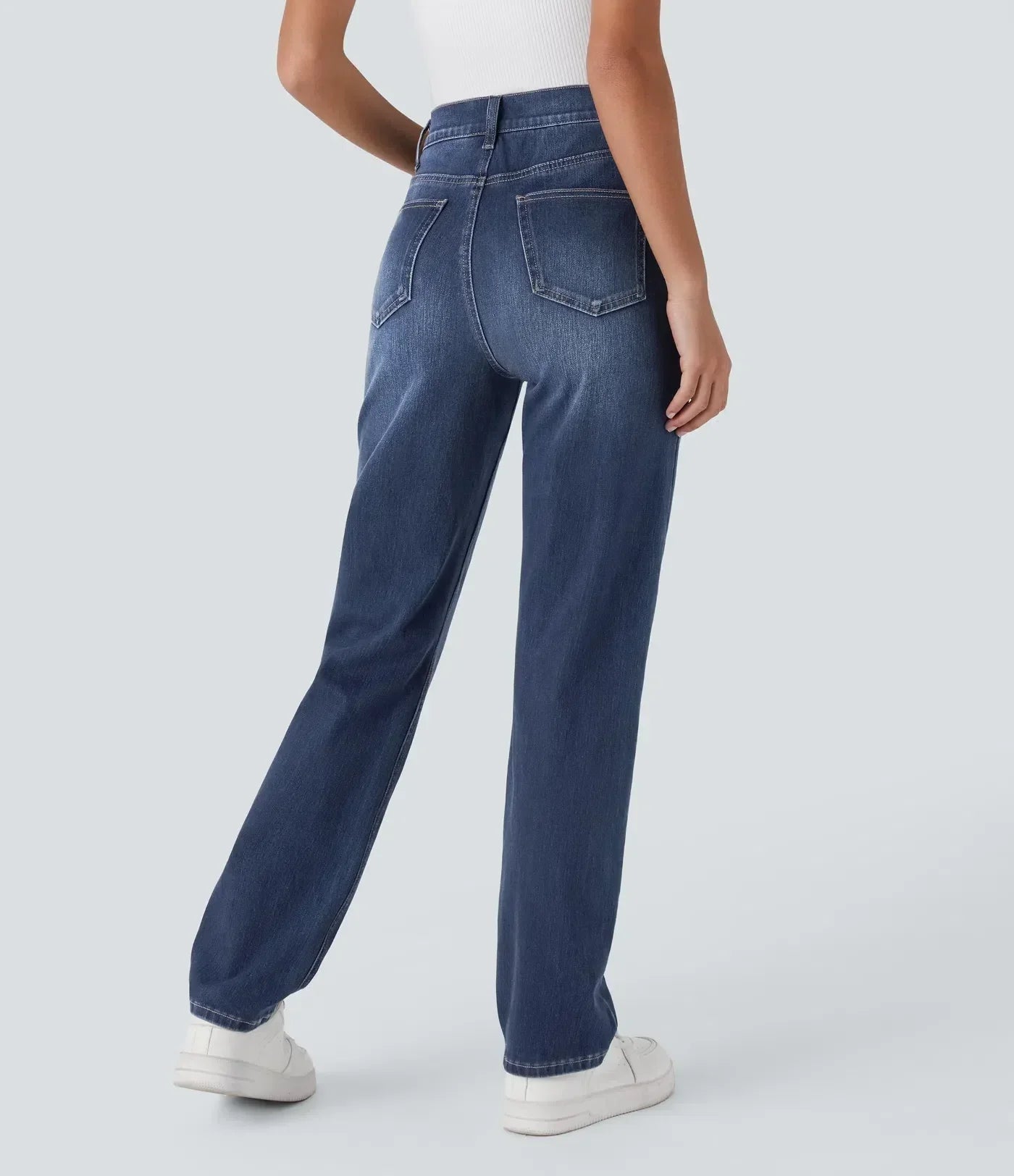 Dames Hoge Taille Stretch Broek – Comfortabele Slim Fit met Zakken