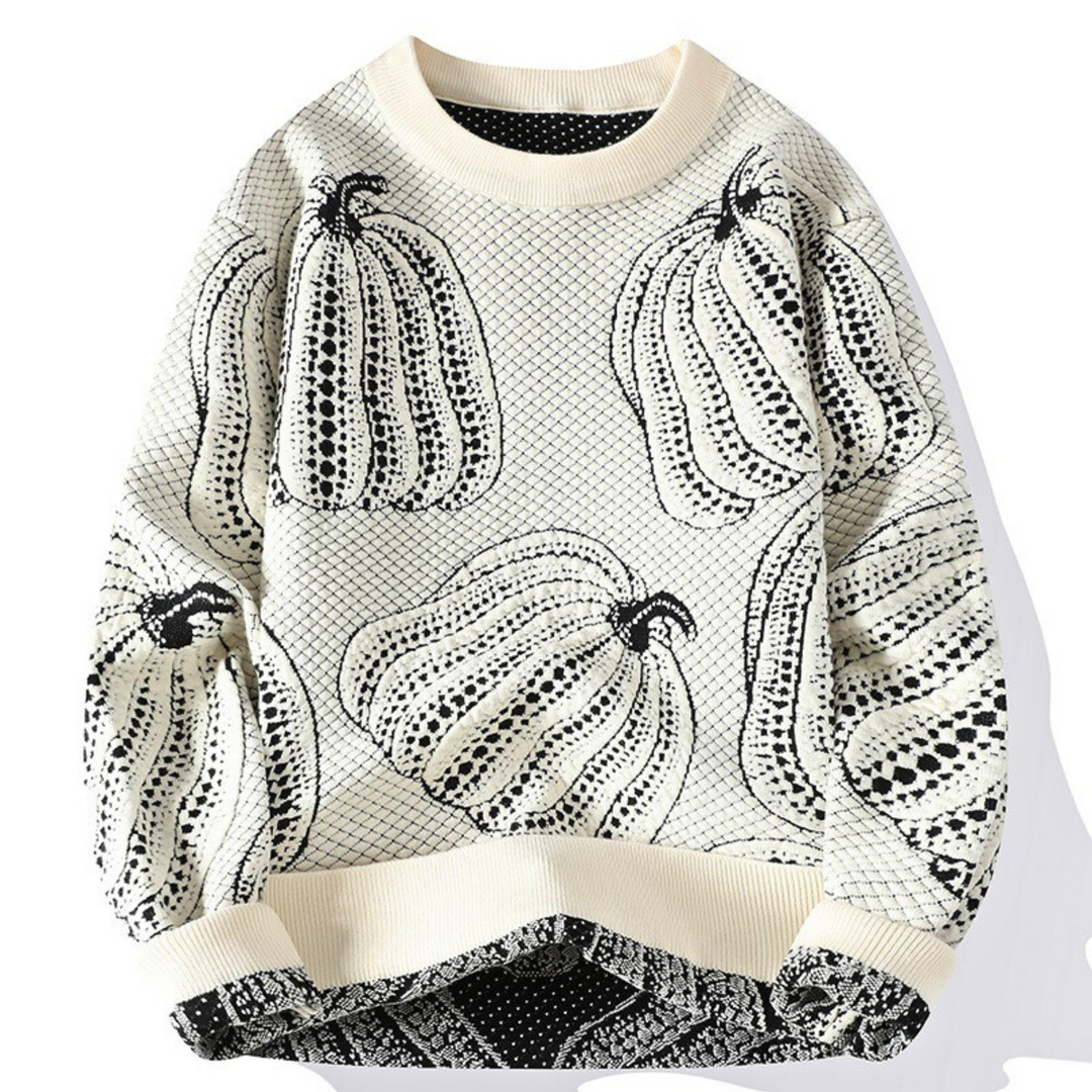 Luxe Trui in Pompoenlook – Warme Gebreide Herfsttrui met Seizoensmotief & Comfortabele Pasvorm